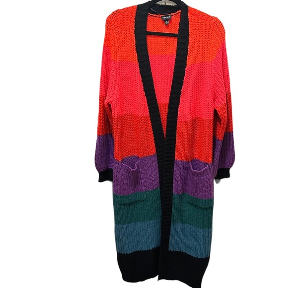 Torrid Long Stripe Color Block Black Red SZ 0 Cardigan - Picture 13 of 15